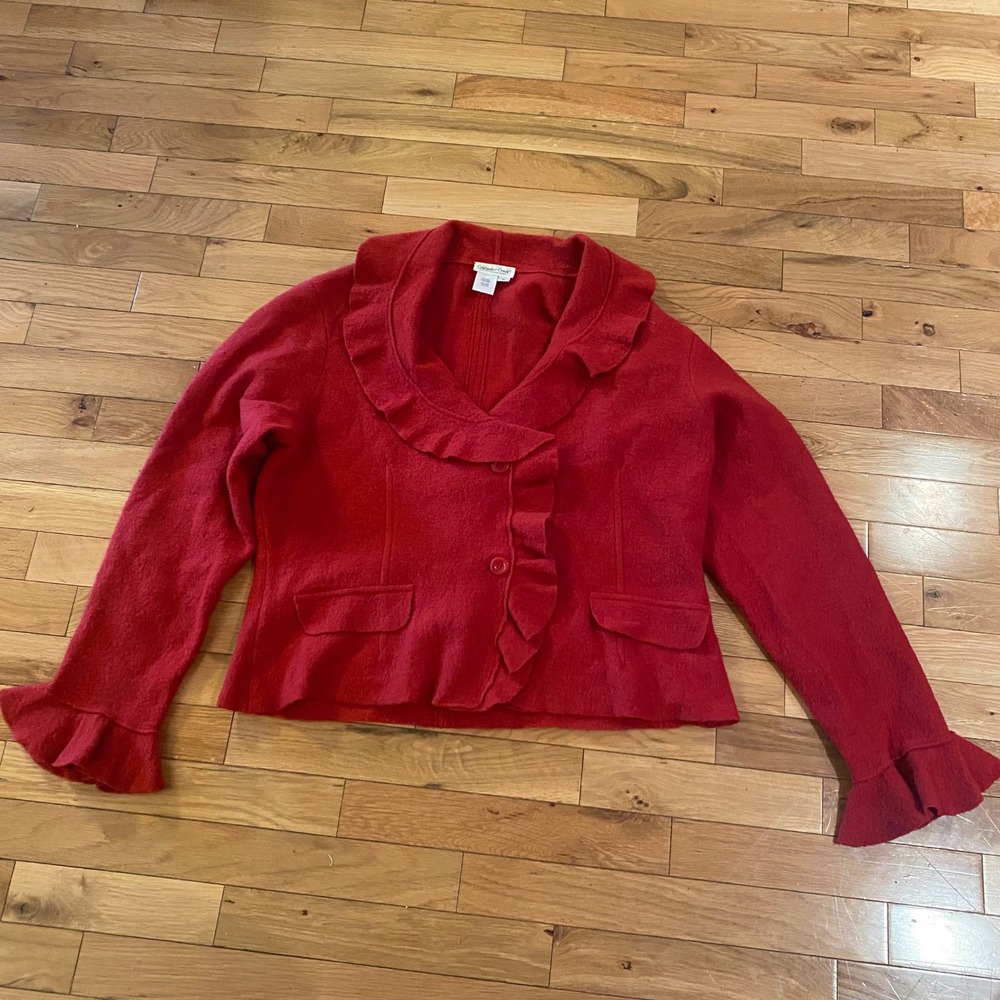 Coldwater Creek Red Wool Ruffle Collar Button Front‎ Jacket Women PL